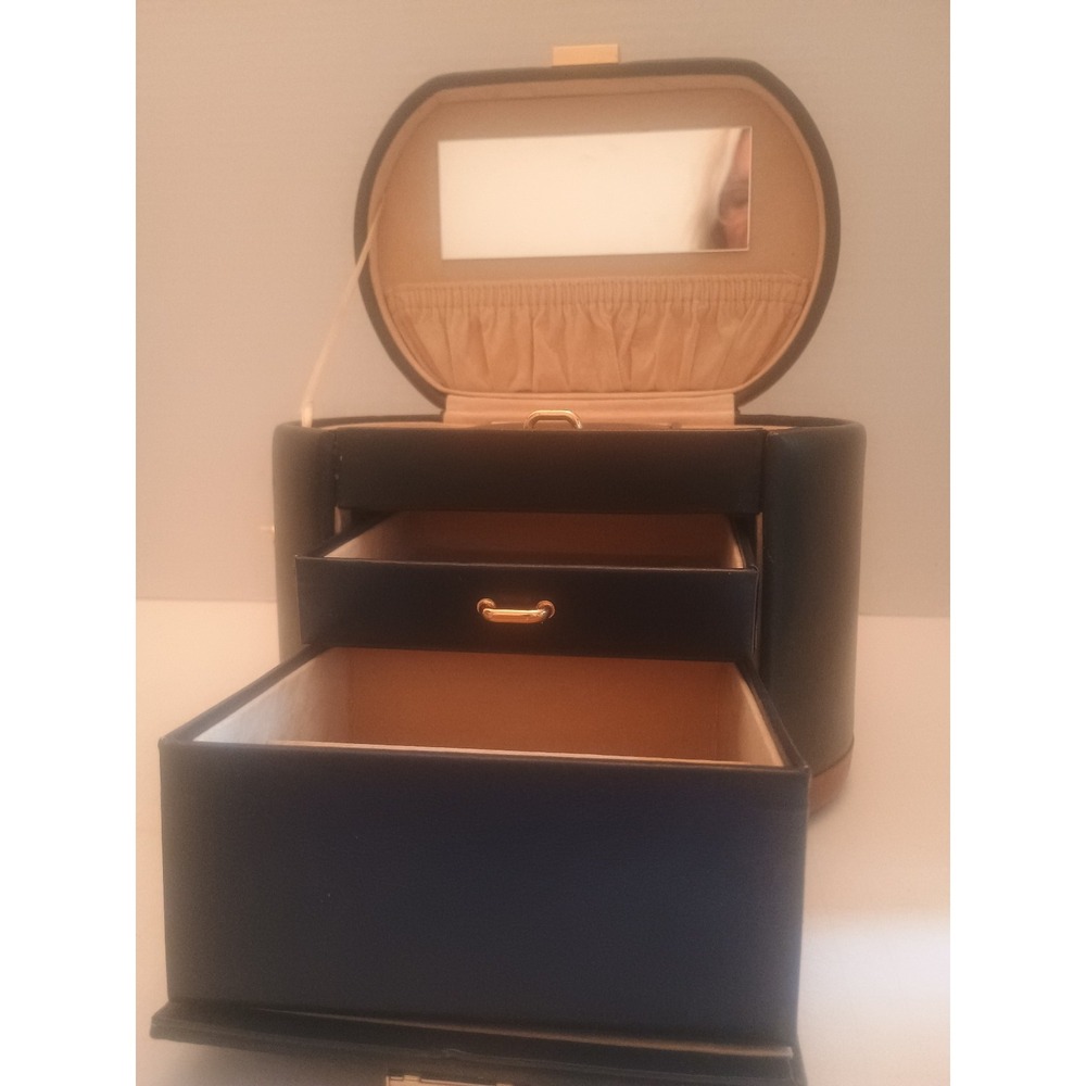 Multi tier leather jewelry box with drawers & mirror